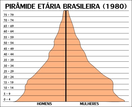 Pirâmide etária brasileira no ano de 1980 *