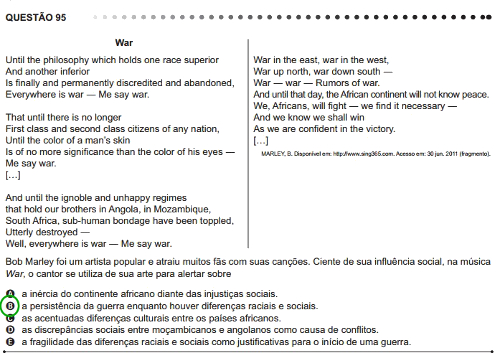 Questão de Inglês sobre Letras de Músicas