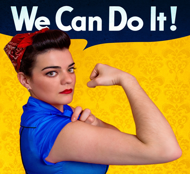 Reprodução de um cartaz dos EUA, similar a um de 1943, que pretendia mostrar a força das mulheres durante a guerra