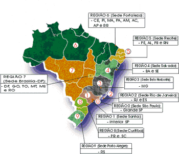 Divisão das regiões postais do Brasil.