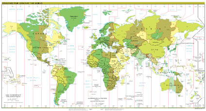 Mapa do mundo Fusos horários de parede