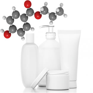 Os conservantes mais comuns usados em cosméticos são os parabenos, como o propilparabeno mostrado acima