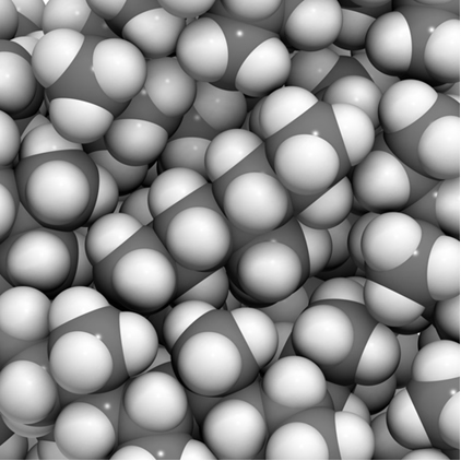 Macromoléculas do polipropileno (PP), um polímero de adição usado para a fabricação de tecidos, sacos de plástico e muitos outros artigos