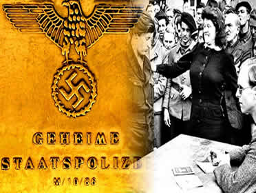 Integrantes da GESTAPO recrutando presos políticos para os campos de concentração.