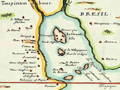 Mapa francês feito durante a colonização da França Antártica