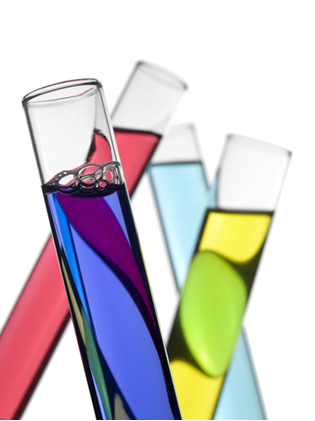 Soluções coloridas feitas com anilina (fenilamina), uma amina aromática