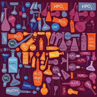 A ilustração retrata fórmulas químicas de substâncias estudadas na Química Inorgânica