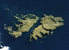 Imagem de satélite das Ilhas Malvinas.