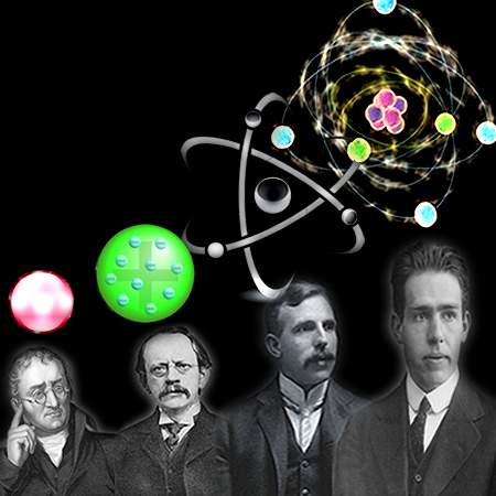 A evolução do modelo atômico contou com a contribuição de quatro cientistas principais: Dalton, Thomson, Rutherford e Bohr