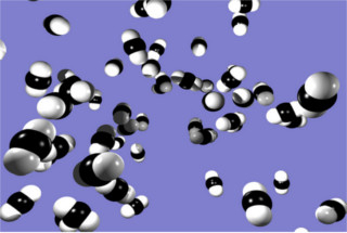 Ilustração de moléculas de gás carbônico. Assim como ele, a maioria dos gases é formada por moléculas