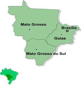 Mapa da região Centro-Oeste e seus respectivos Estados.