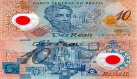 A cédula de dez reais é feita de polietileno.