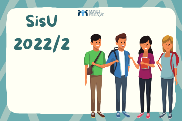 Desenho com jovens estudantes ao lado do texto SiSU 2022/2 e Mundo Educação