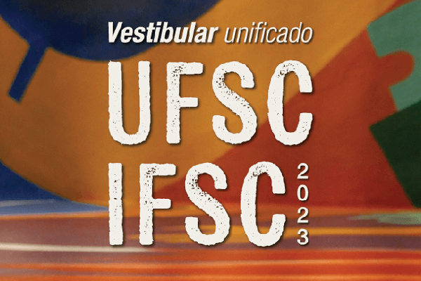 Logomarca do Vestibular Unificado 2023 da UFSC e IFSC com fundo colorido