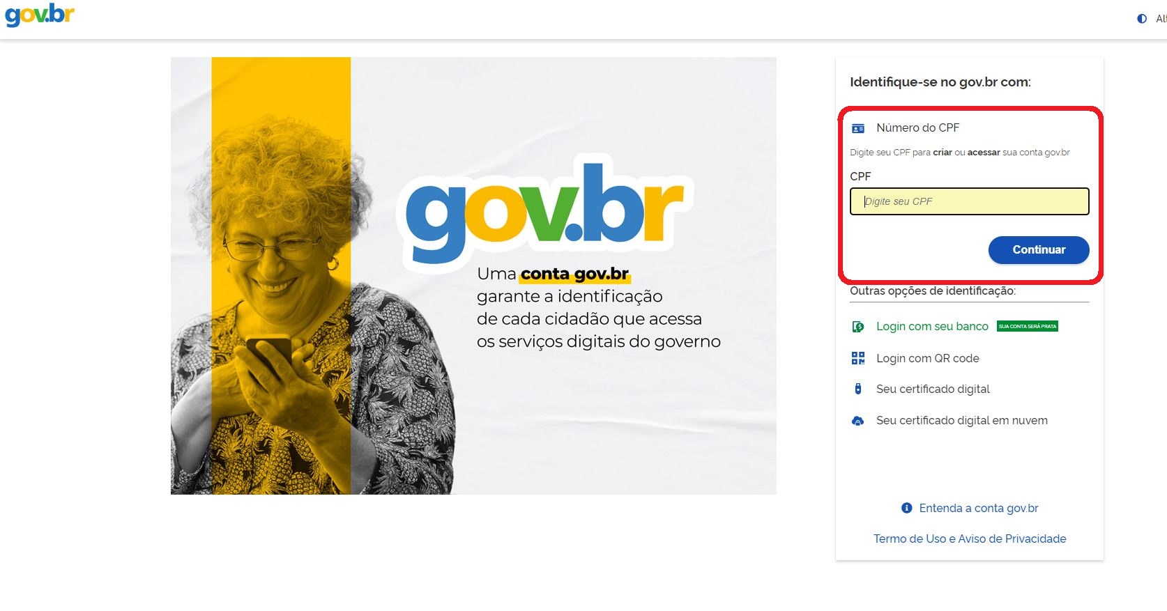 Página do Fies de acesso com a conta gov.br