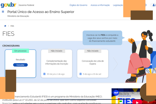 captura de tela do Portal Único de Acesso ao Ensino Superior